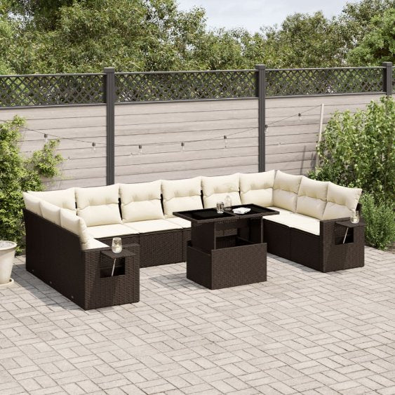 vidaXL 11-tlg. Garten-Sofagarnitur mit Kissen Schwarz Poly Rattan