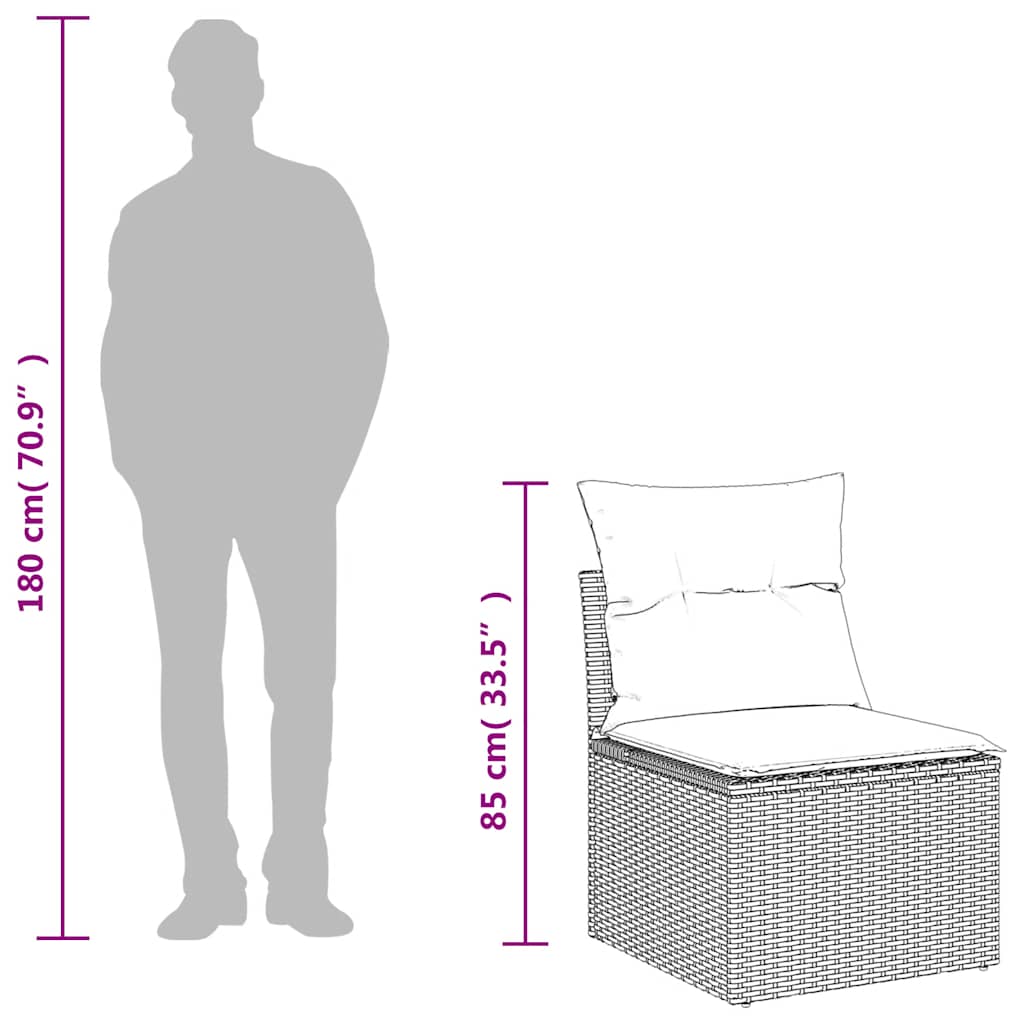 5-teiliges Gartensofa-Set mit Kissen, schwarzes Polyrattan