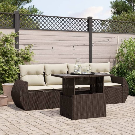 5-tlg. Garten-Sofagarnitur mit Kissen Schwarz Poly Rattan