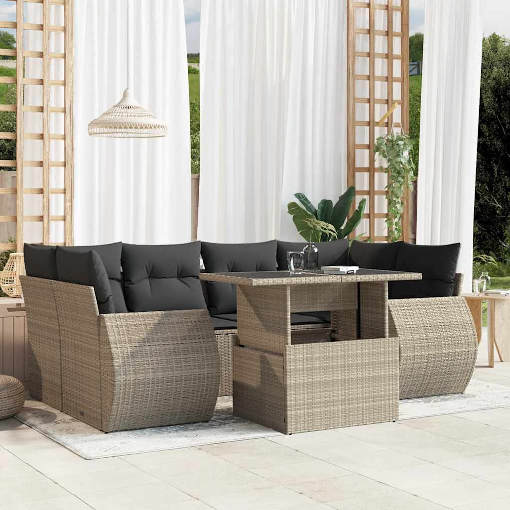 7-tlg. Garten-Sofagarnitur mit Kissen Schwarz Poly Rattan