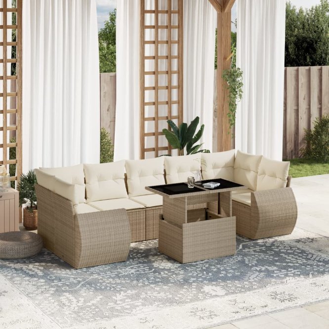 8-tlg. Garten-Sofagarnitur mit Kissen Schwarz Poly Rattan