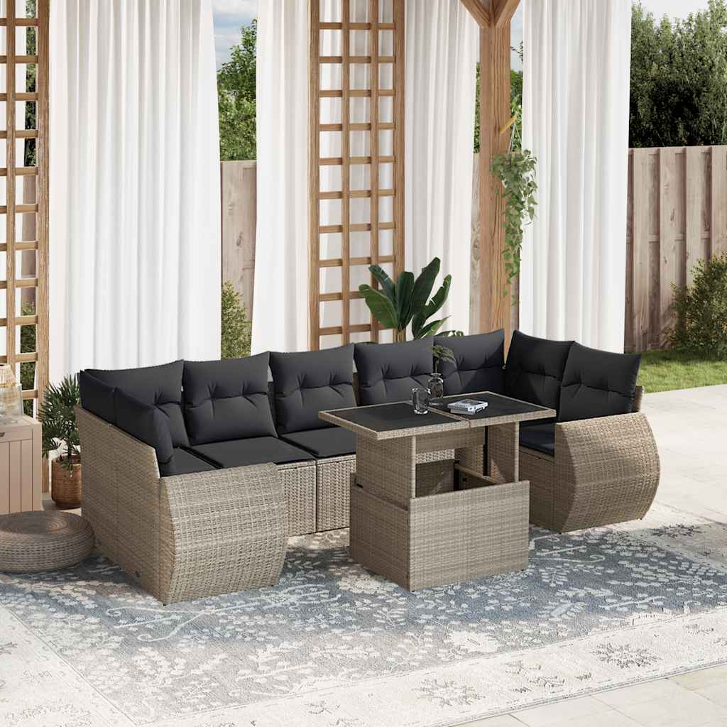 8-tlg. Garten-Sofagarnitur mit Kissen Schwarz Poly Rattan