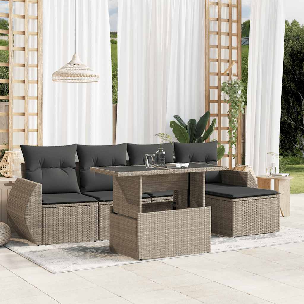 6-tlg. Garten-Sofagarnitur mit Kissen Schwarz Poly Rattan