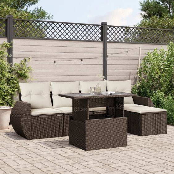 6-tlg. Garten-Sofagarnitur mit Kissen Schwarz Poly Rattan