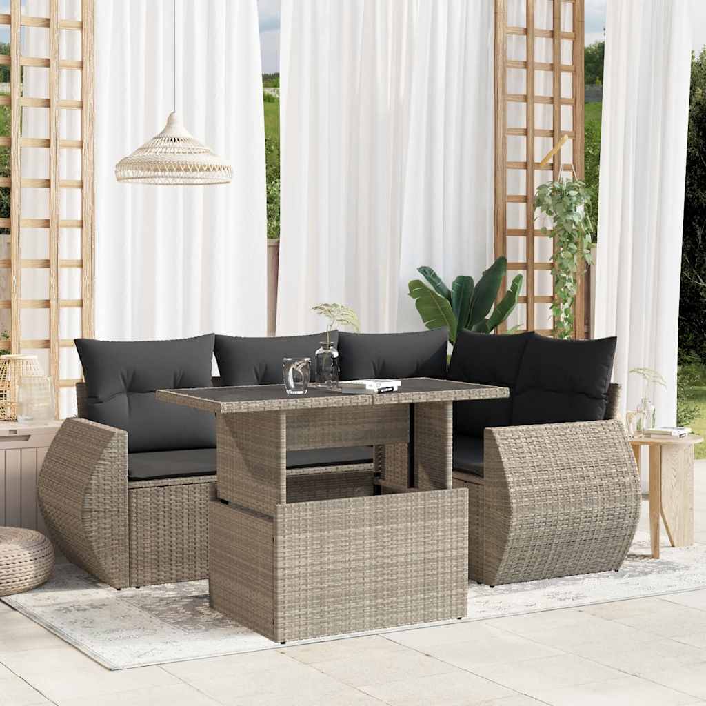 5-tlg. Garten-Sofagarnitur mit Kissen Schwarz Poly Rattan