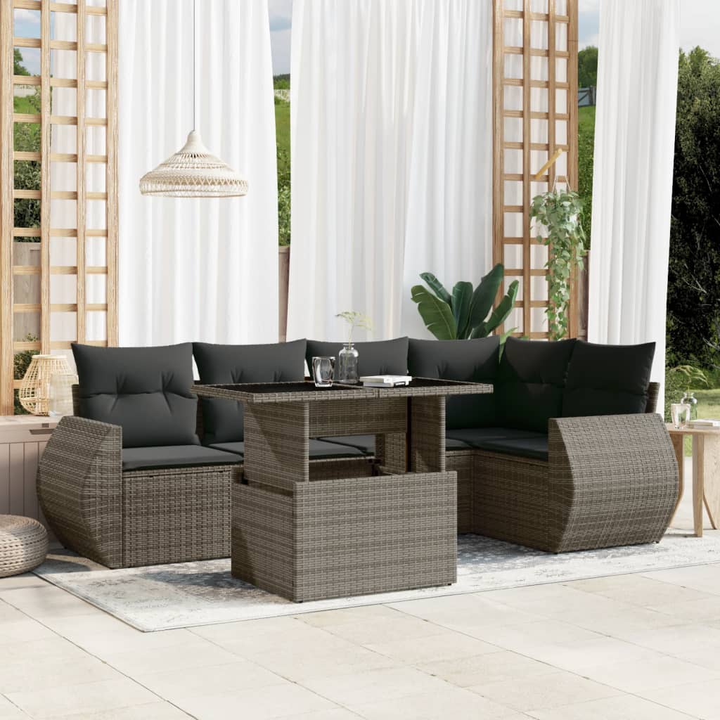 6-tlg. Garten-Sofagarnitur mit Kissen Schwarz Poly Rattan