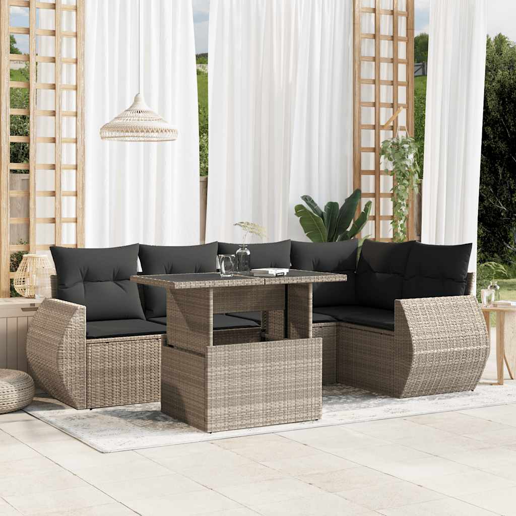 6-tlg. Garten-Sofagarnitur mit Kissen Schwarz Poly Rattan