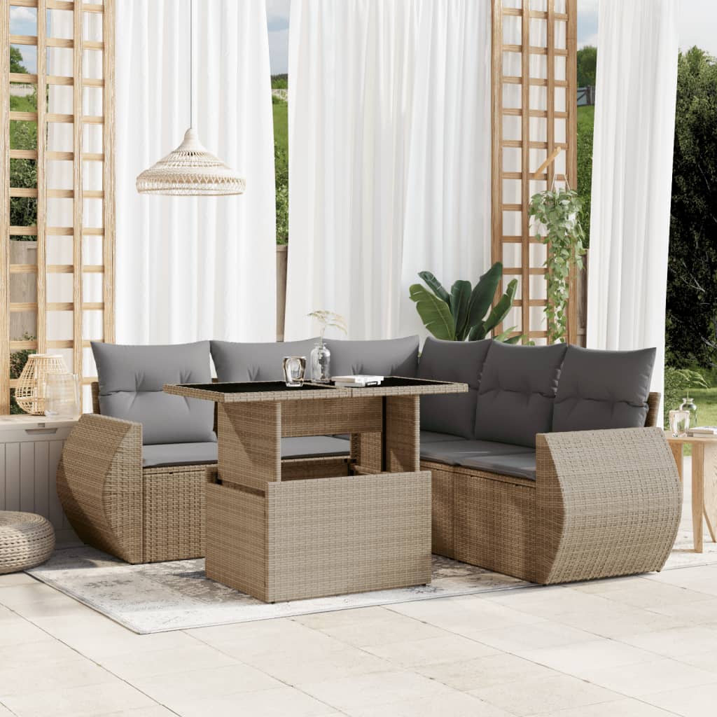 6-tlg. Garten-Sofagarnitur mit Kissen Schwarz Poly Rattan