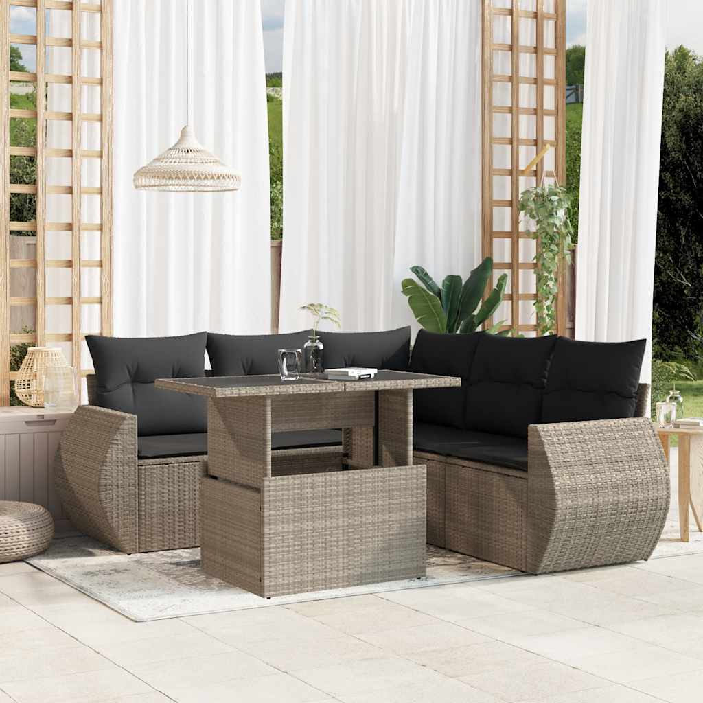 6-tlg. Garten-Sofagarnitur mit Kissen Schwarz Poly Rattan