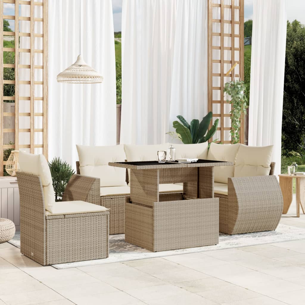 6-tlg. Garten-Sofagarnitur mit Kissen Schwarz Poly Rattan