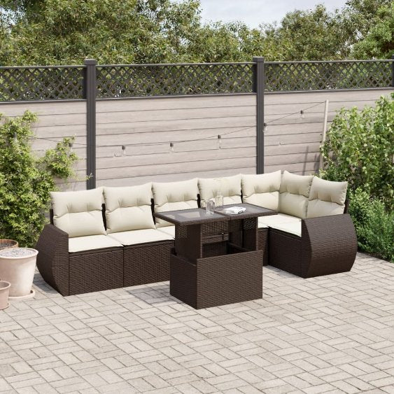 7-tlg. Garten-Sofagarnitur mit Kissen Schwarz Poly Rattan