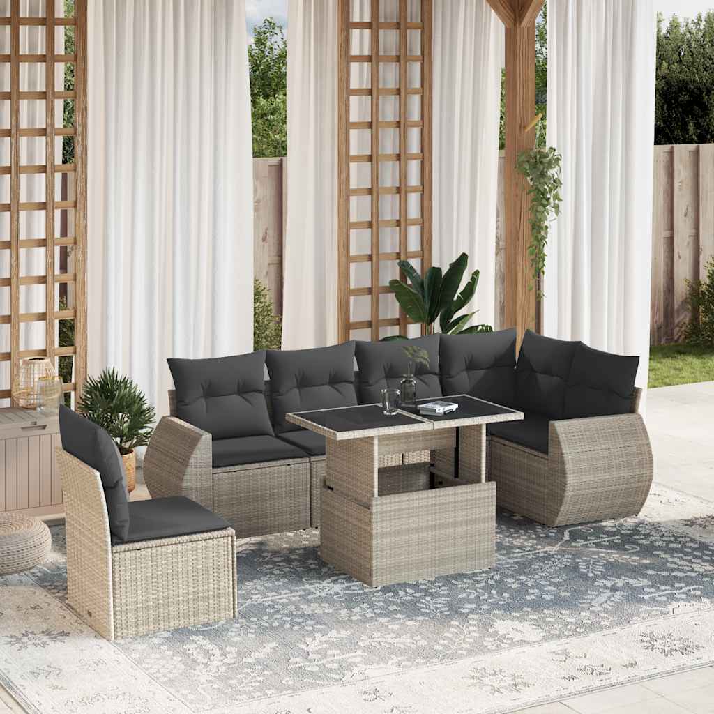 7-tlg. Garten-Sofagarnitur mit Kissen Schwarz Poly Rattan