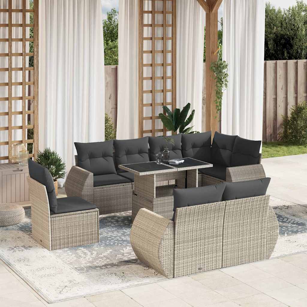 9-tlg. Garten-Sofagarnitur mit Kissen Schwarz Poly Rattan