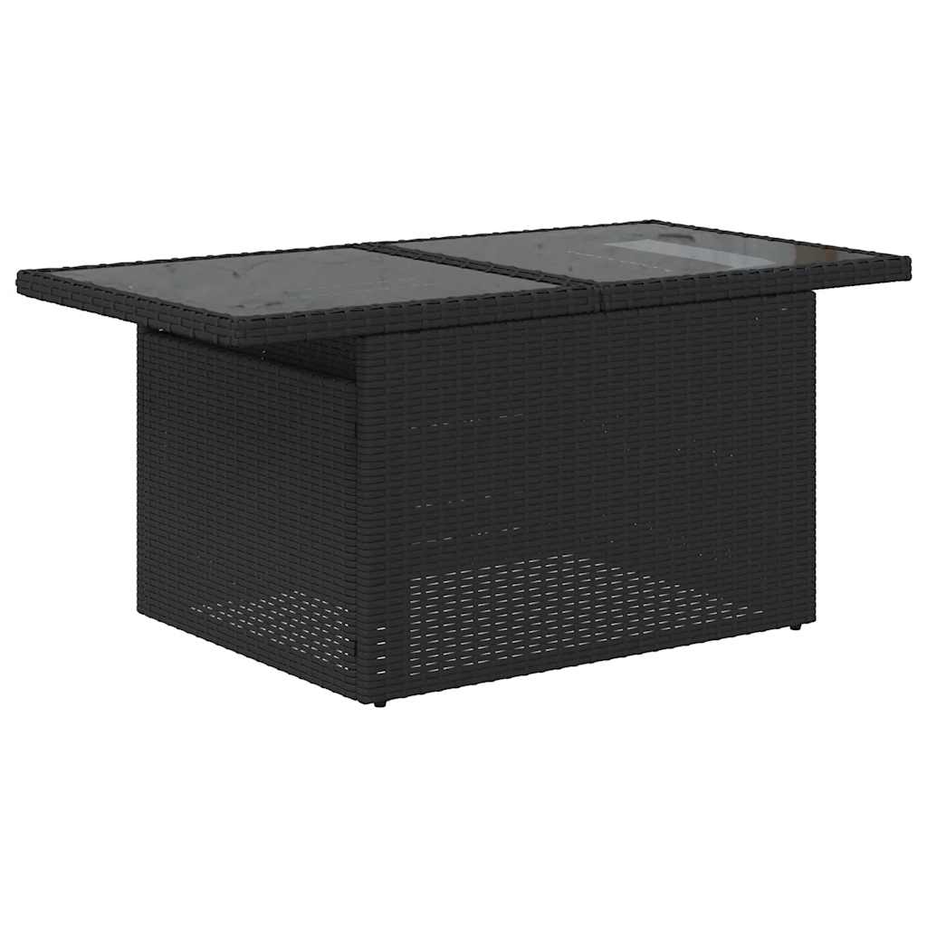 7-teiliges Gartensofa-Set mit Kissen, schwarzes Polyrattan