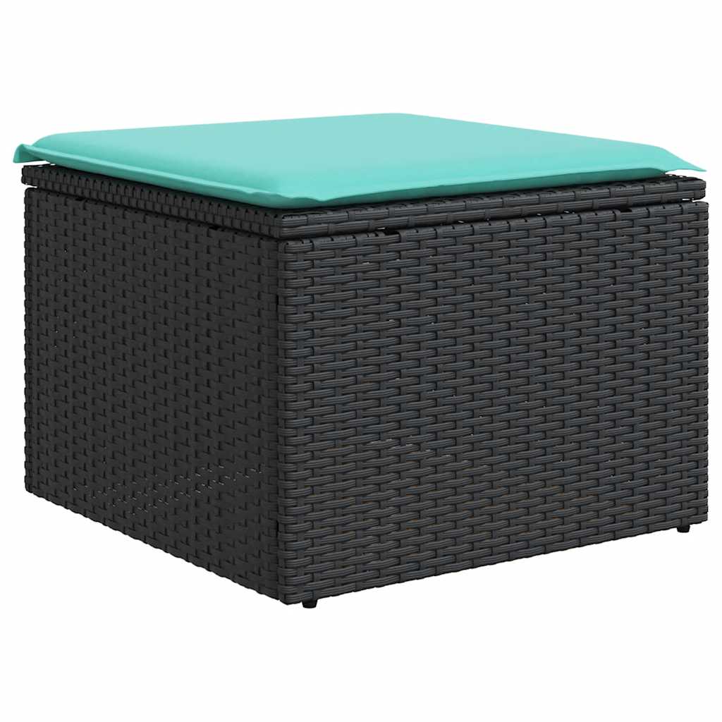 7-teiliges Gartensofa-Set mit Kissen, schwarzes Polyrattan