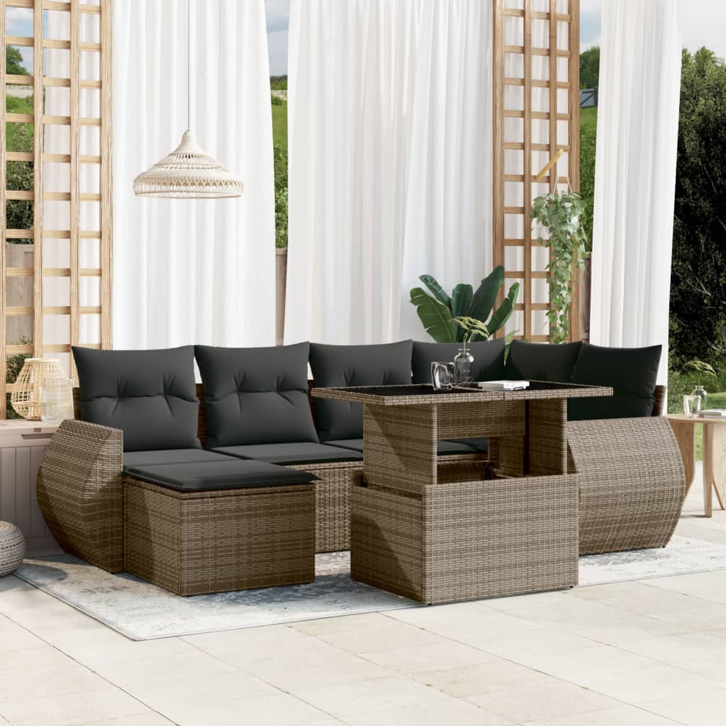 7-tlg. Garten-Sofagarnitur mit Kissen Schwarz Poly Rattan