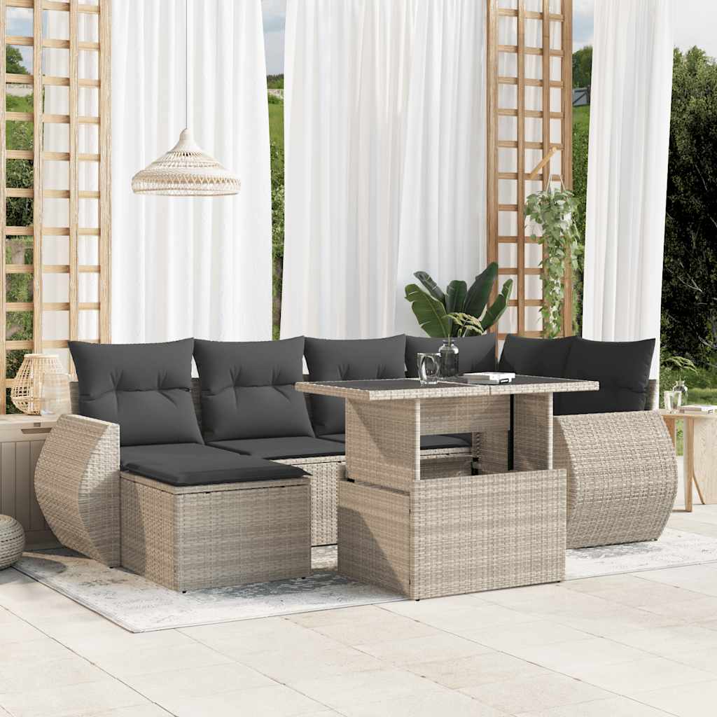 7-tlg. Garten-Sofagarnitur mit Kissen Schwarz Poly Rattan