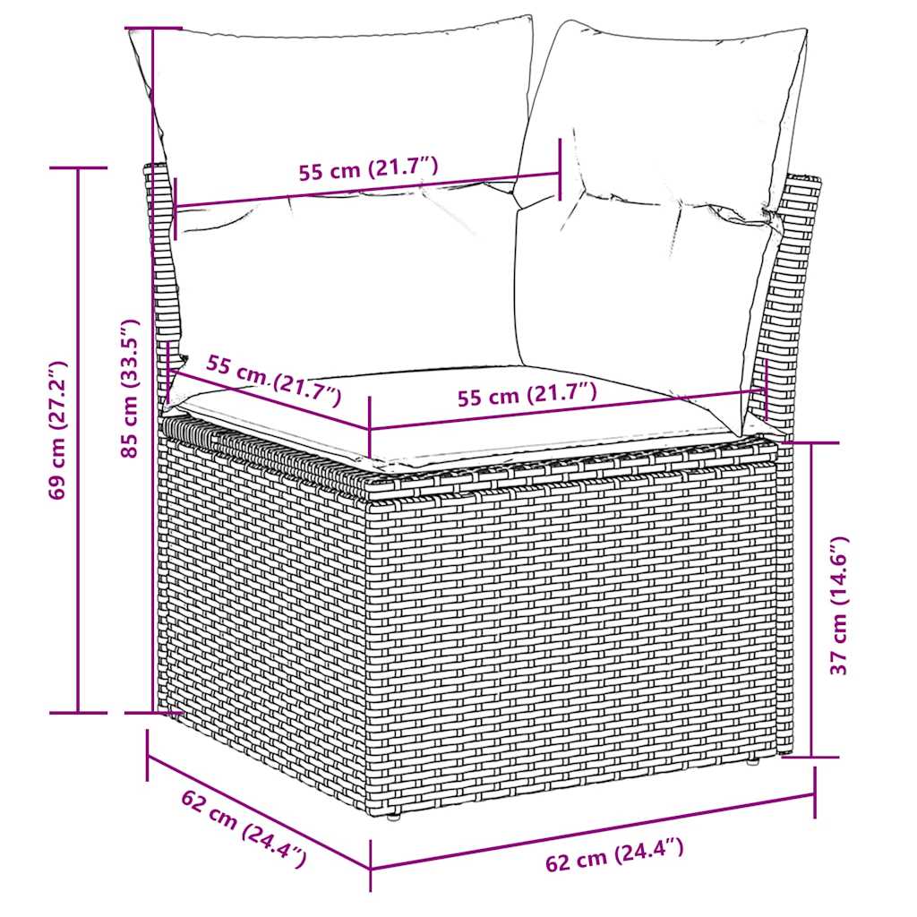 8-tlg. Garten-Sofagarnitur mit Kissen Schwarz Poly Rattan