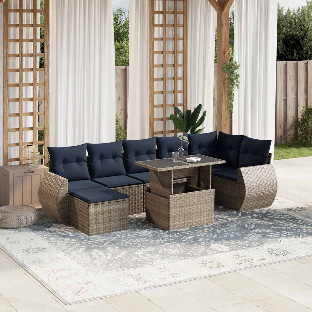 8-teiliges Gartensofa-Set mit Kissen, schwarzes Polyrattan