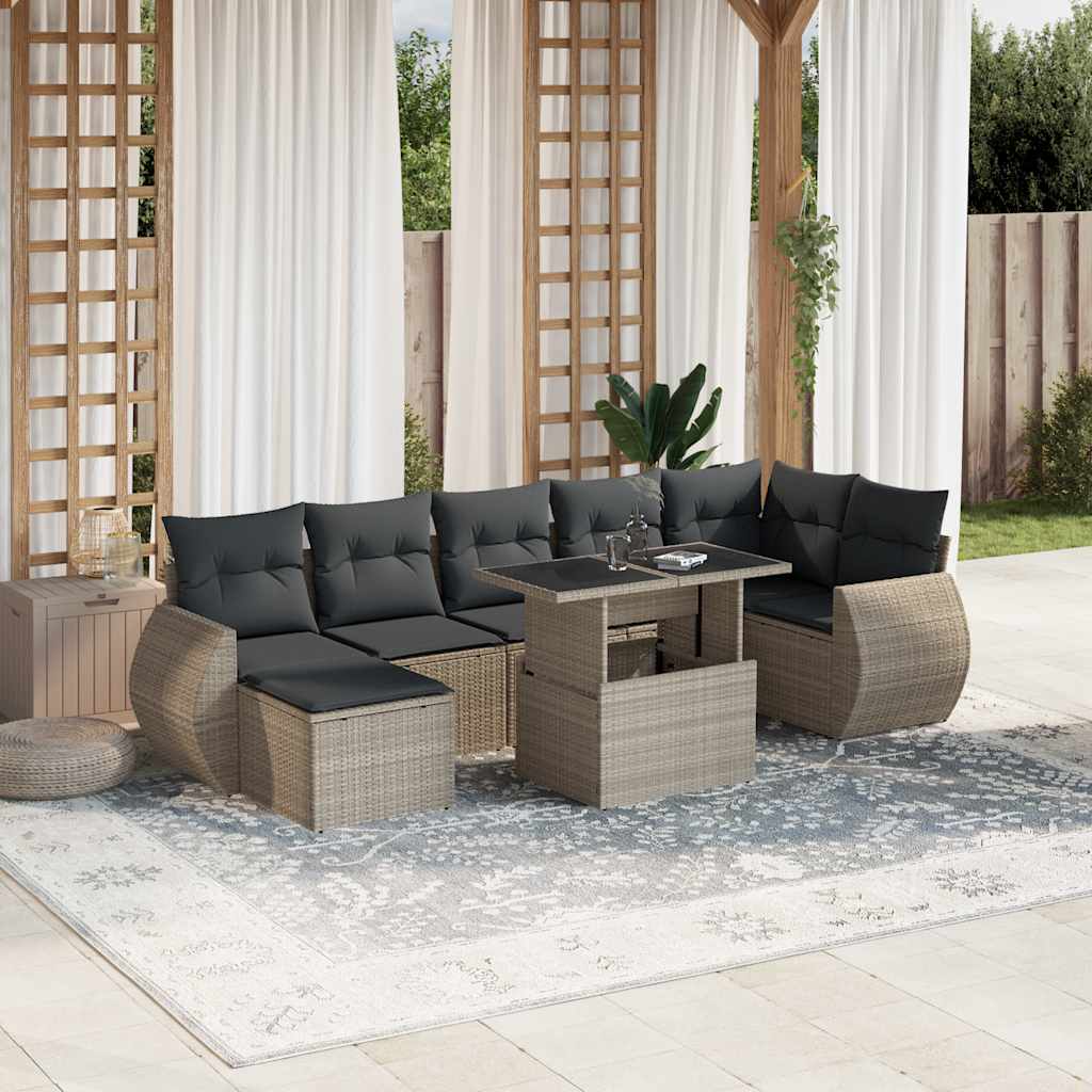 8-tlg. Garten-Sofagarnitur mit Kissen Schwarz Poly Rattan