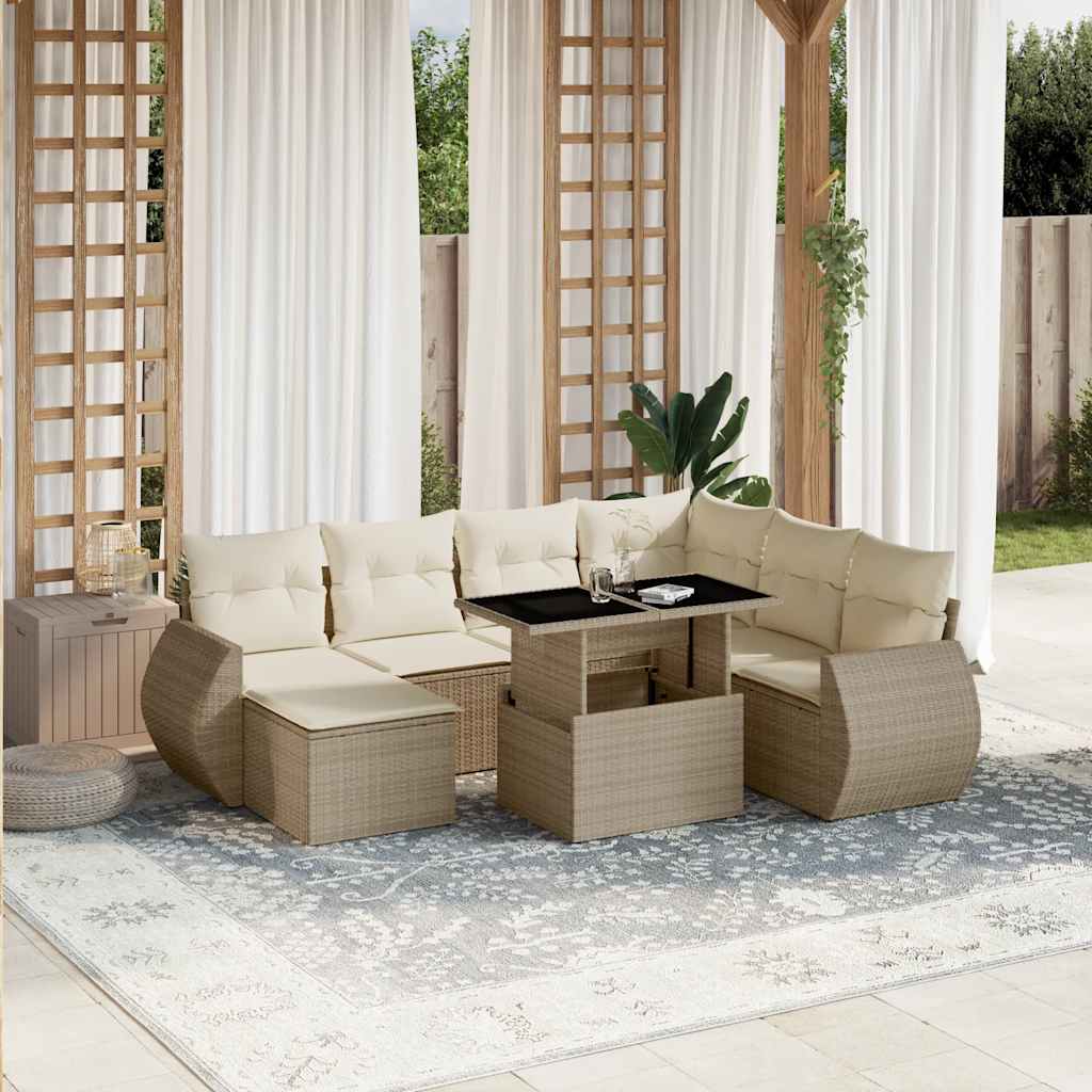 8-tlg. Garten-Sofagarnitur mit Kissen Schwarz Poly Rattan