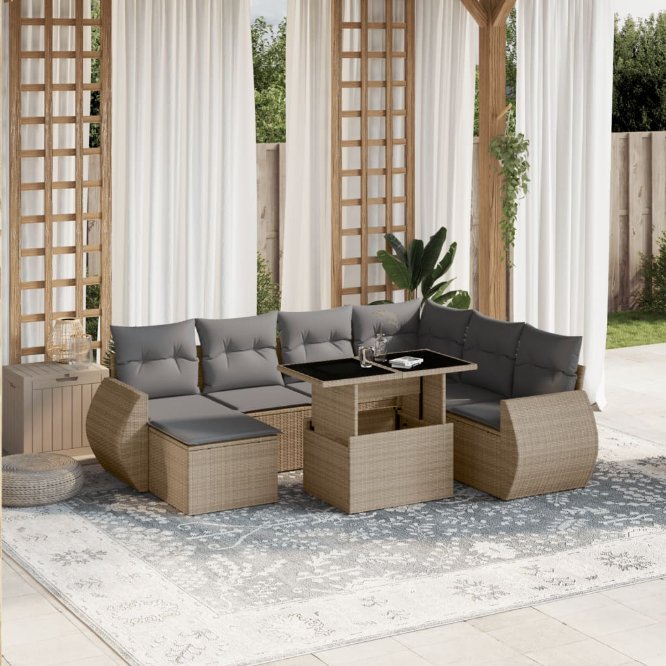 8-tlg. Garten-Sofagarnitur mit Kissen Schwarz Poly Rattan