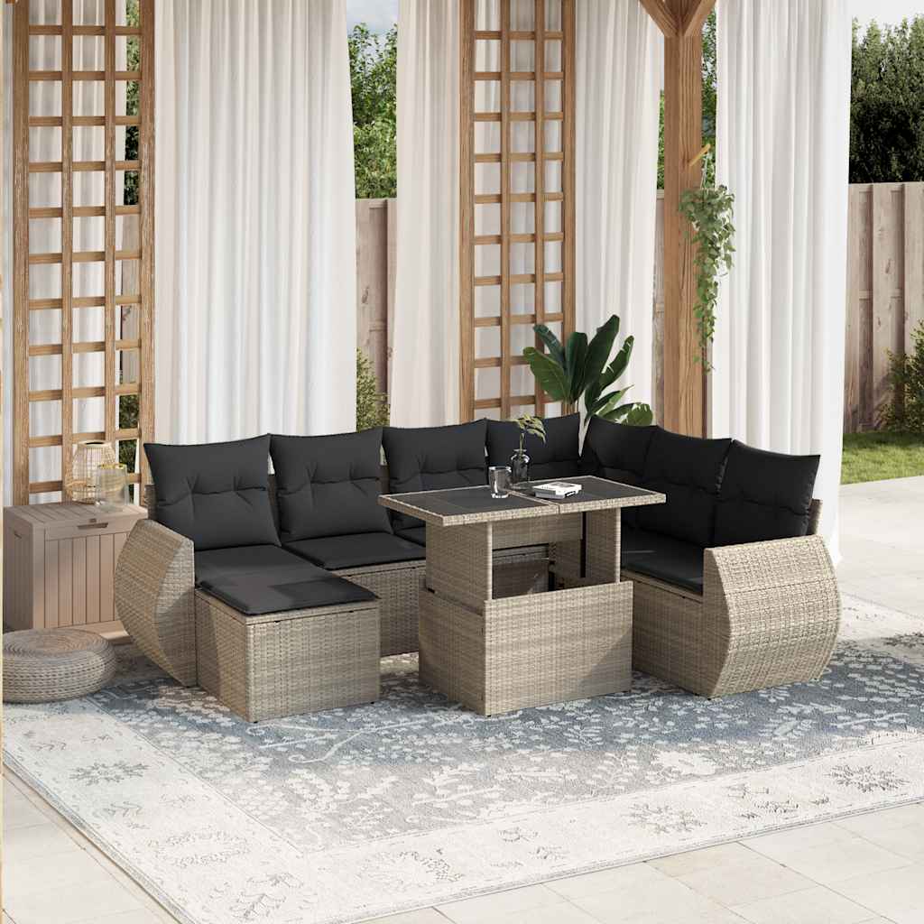 8-tlg. Garten-Sofagarnitur mit Kissen Schwarz Poly Rattan
