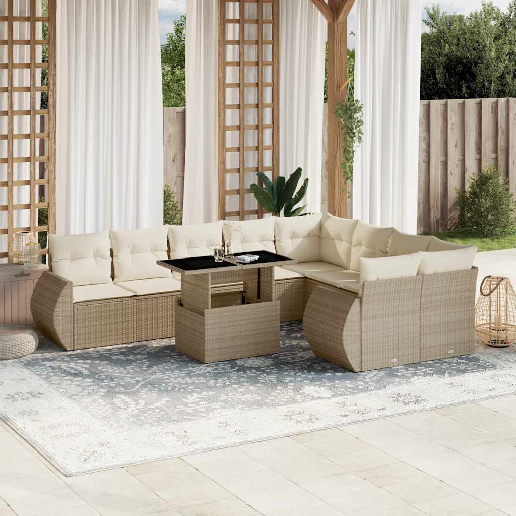 vidaXL 10-tlg. Garten-Sofagarnitur mit Kissen Schwarz Poly Rattan