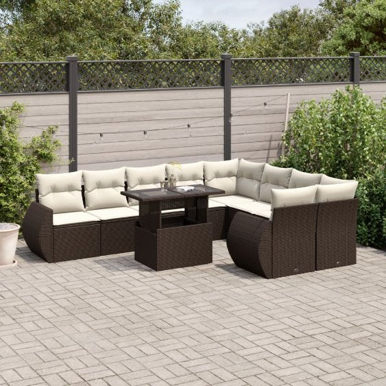 vidaXL 10-tlg. Garten-Sofagarnitur mit Kissen Schwarz Poly Rattan