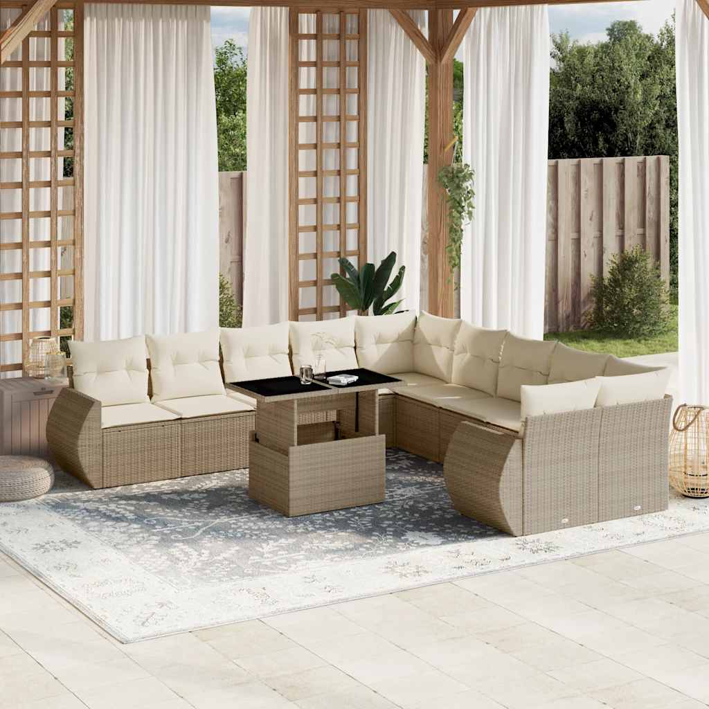 vidaXL 11-tlg. Garten-Sofagarnitur mit Kissen Schwarz Poly Rattan