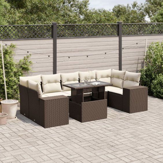 8-tlg. Garten-Sofagarnitur mit Kissen Schwarz Poly Rattan