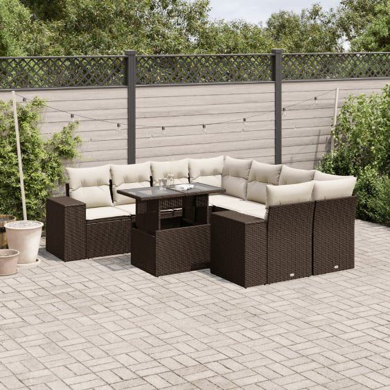 9-tlg. Garten-Sofagarnitur mit Kissen Schwarz Poly Rattan