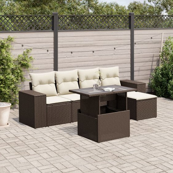 6-tlg. Garten-Sofagarnitur mit Kissen Schwarz Poly Rattan