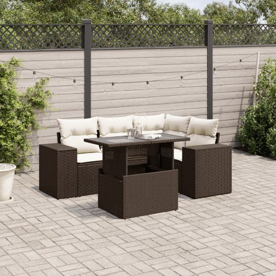 5-tlg. Garten-Sofagarnitur mit Kissen Schwarz Poly Rattan