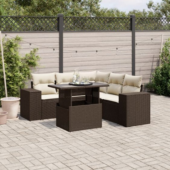 6-tlg. Garten-Sofagarnitur mit Kissen Schwarz Poly Rattan