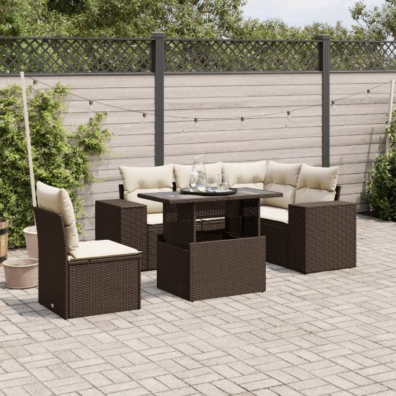 6-tlg. Garten-Sofagarnitur mit Kissen Schwarz Poly Rattan