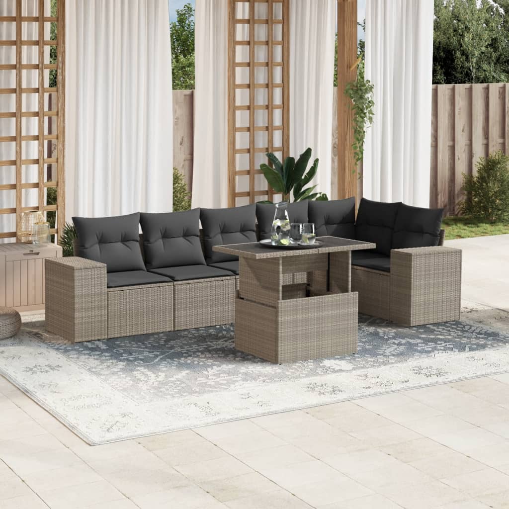 7-tlg. Garten-Sofagarnitur mit Kissen Schwarz Poly Rattan
