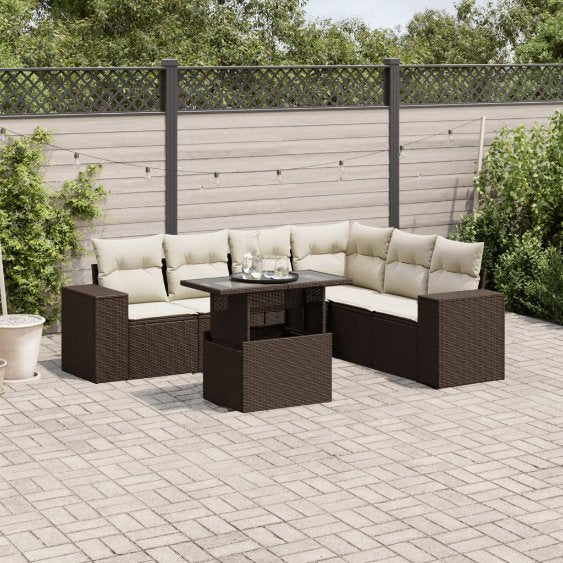 7-tlg. Garten-Sofagarnitur mit Kissen Schwarz Poly Rattan