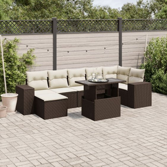8-tlg. Garten-Sofagarnitur mit Kissen Schwarz Poly Rattan
