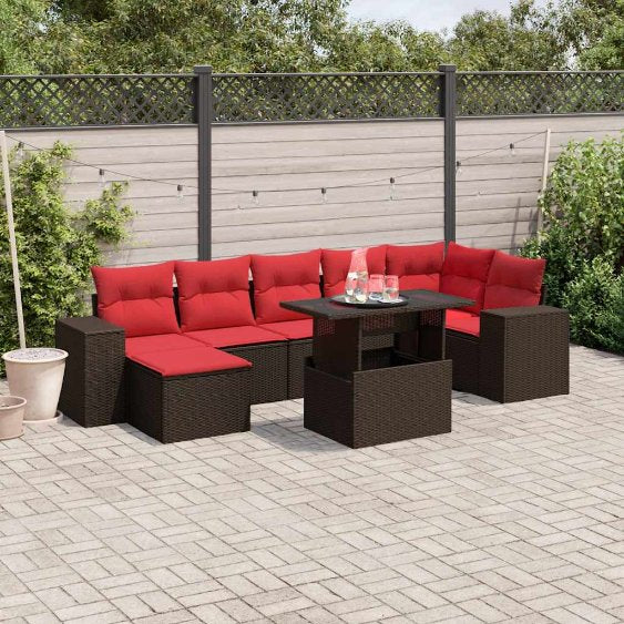 8-teiliges Gartensofa-Set mit Kissen, schwarzes Polyrattan