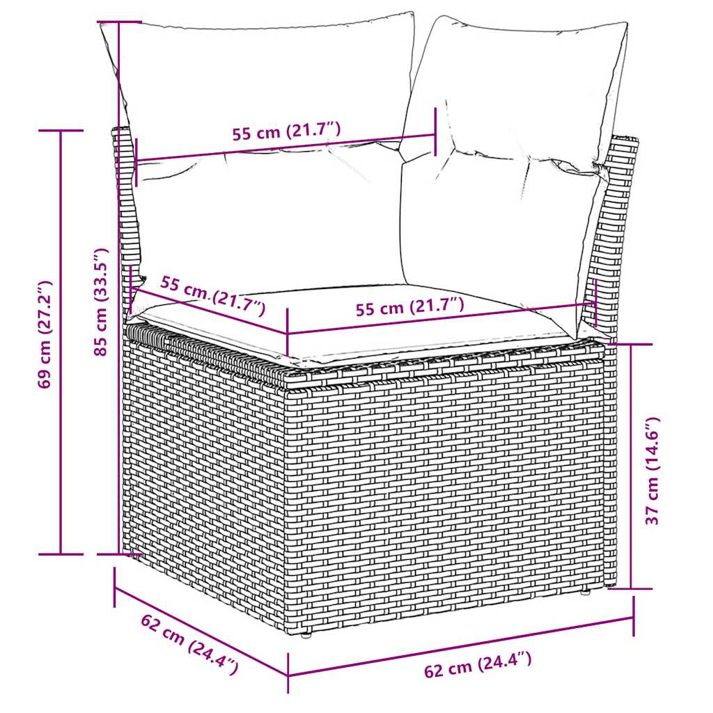 8-tlg. Garten-Sofagarnitur mit Kissen Schwarz Poly Rattan