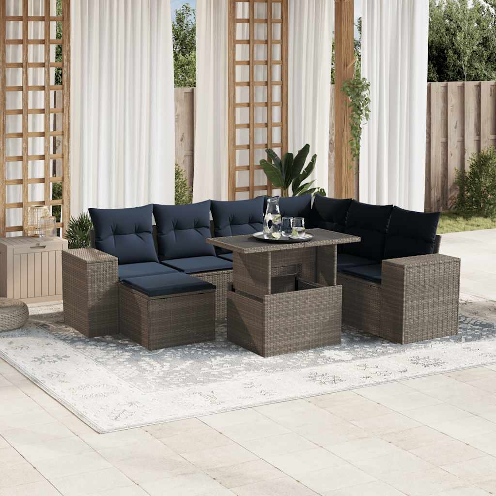 8-teiliges Gartensofa-Set mit Kissen, schwarzes Polyrattan