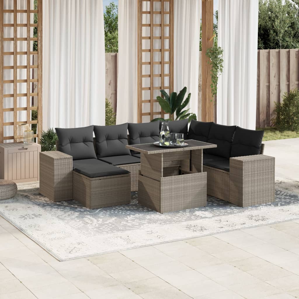 8-tlg. Garten-Sofagarnitur mit Kissen Schwarz Poly Rattan