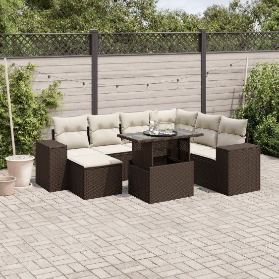 8-tlg. Garten-Sofagarnitur mit Kissen Schwarz Poly Rattan