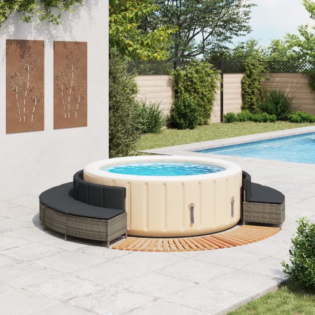 vidaXL Whirlpool-Umrandung Schwarz Poly-Rattan und Massivholz Akazie