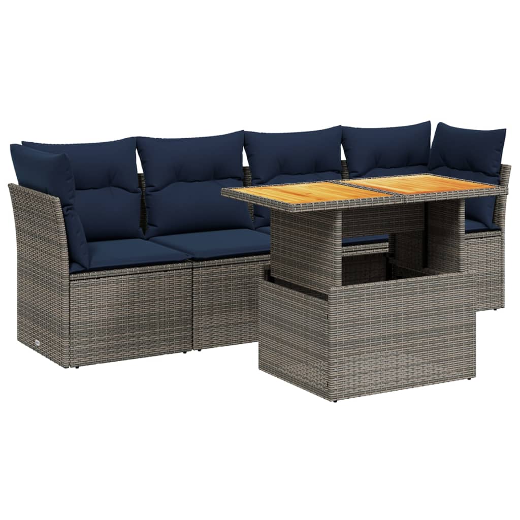 5-tlg. Garten-Sofagarnitur mit Kissen Grau Poly Rattan