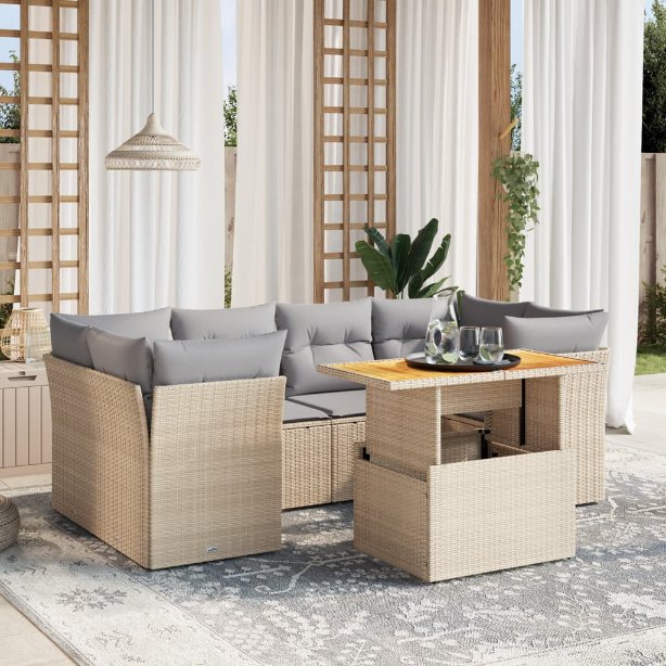 7-tlg. Garten-Sofagarnitur mit Kissen Schwarz Poly Rattan