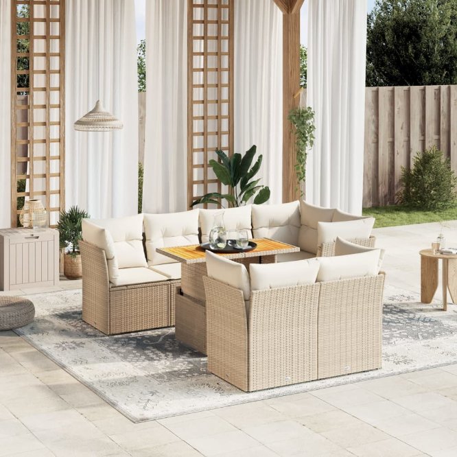 8-tlg. Garten-Sofagarnitur mit Kissen Schwarz Poly Rattan