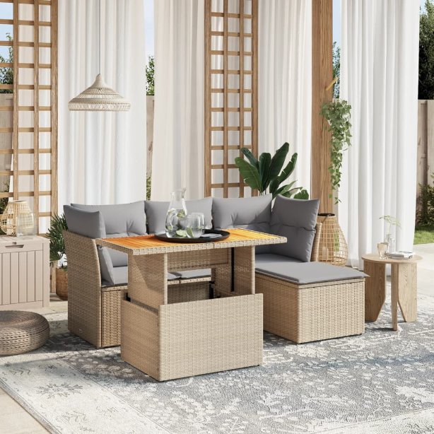 6-tlg. Garten-Sofagarnitur mit Kissen Schwarz Poly Rattan