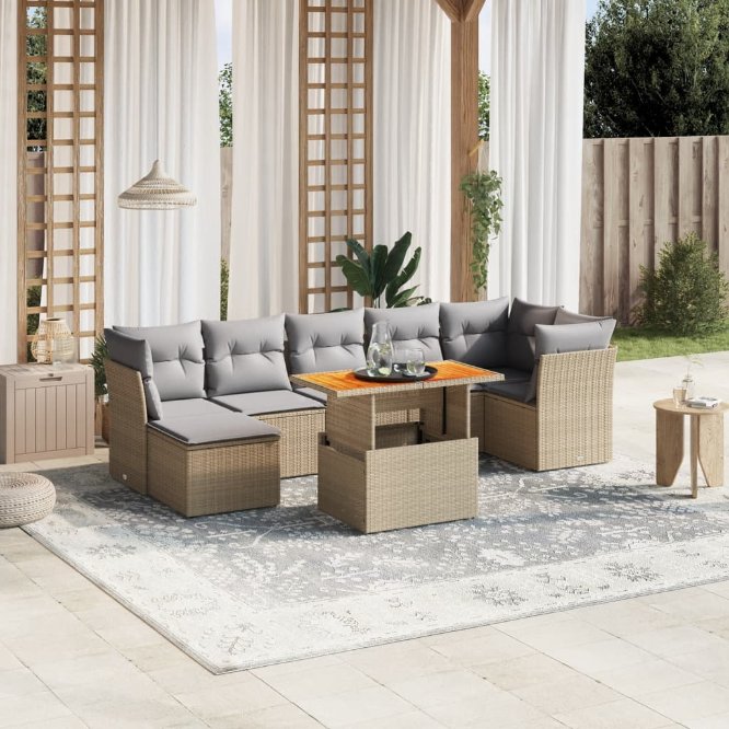 8-tlg. Garten-Sofagarnitur mit Kissen Schwarz Poly Rattan
